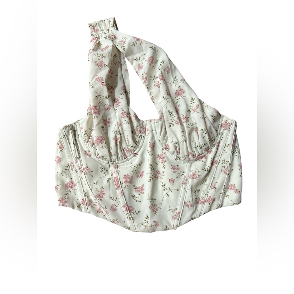 Salty One shoulder floral corset bustier zip up top Large